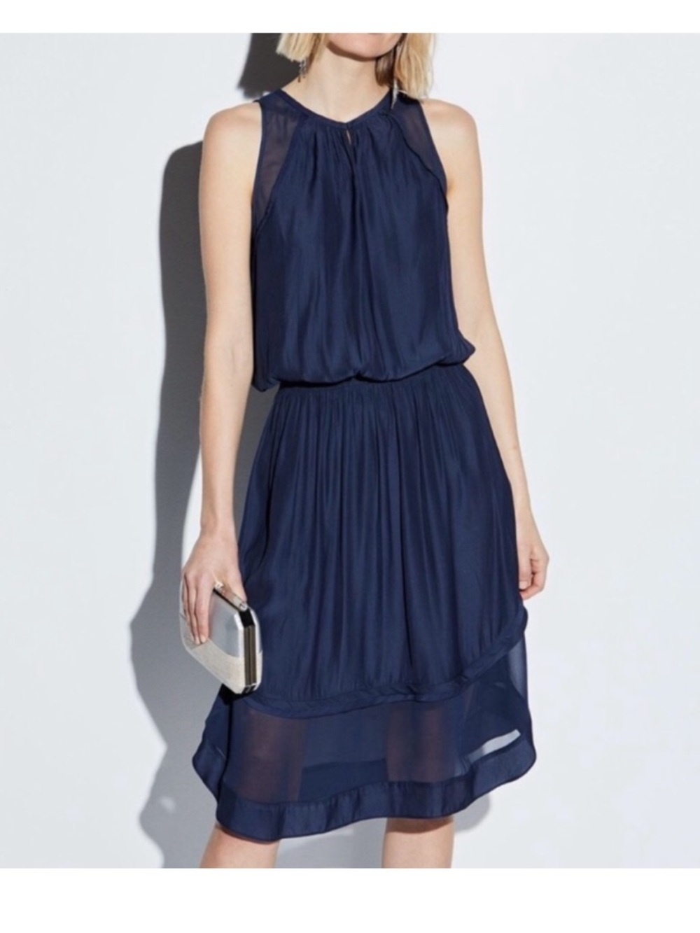 Ramy Brook Quinn silk blend dress navy blue size medium